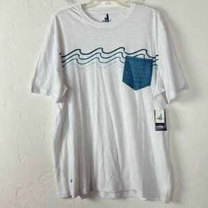 Johnnie O Shirt Tee Top Short Sleeve Wave Stripe Slub Knit‎ White Cotton Pocket